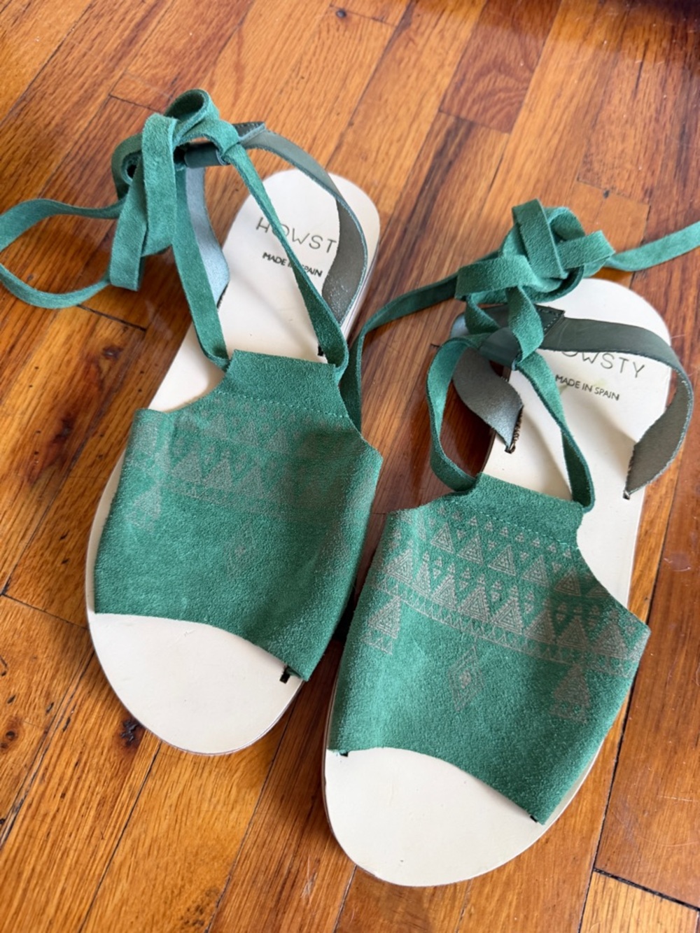 Anthropologie Green Suede Lace-Up Sandals